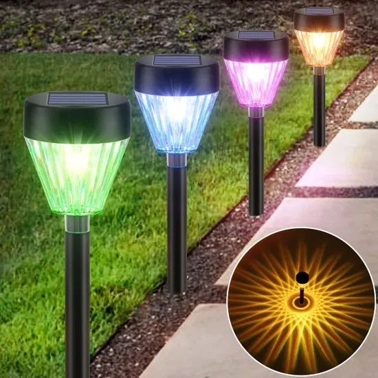 2023 Nova decoração ABS recarregável com energia solar iluminação de paisagem RGB lâmpada solar de jardim LED luz de estaca de diamante para exterior IP65 luz de caminho solar à prova d'água